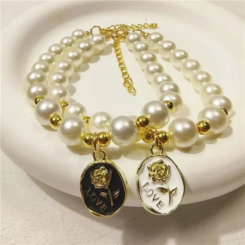 Pet Collar Adjustable Pearl Cat Collars Cute Rose Flower Kitten Puppy Necklace Pet Product Cat Dog Accessories