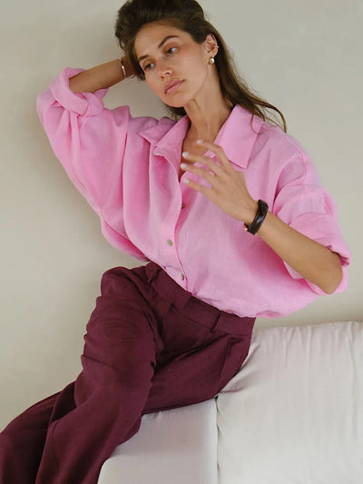 Fashion Loose Blouses Spring Urban Women's Linen Shirt Long Sleeve Turn Down Collar Top Vintage Cotton Linen Shirts for Women