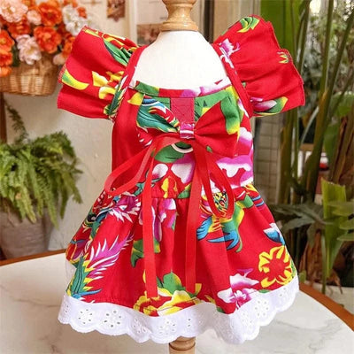 Pet Dog Clothes for Small Dogs Summer Dog Dress Fashion Print Puppy Princess Skirt Cute Flying Sleeve Cat Dress Pet Dog Costumes