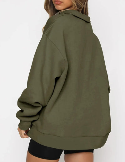 Women Sweatshirts Turn Down Collar Zipper Pullovers Long Sleeve Spliced Thick Warm Sweatshirt Outwear Autumn Winter 2024
