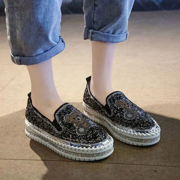 Autumn Women Thick Bottom Sneaker Running Fashion Designer Woman Shoes Trend 2024 Casual Canvas Mirror Luxury Rhinestone Spring