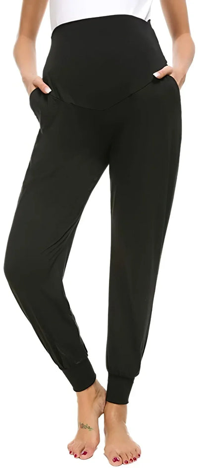 Spring Maternity Women's Casual Pants Premama Solid High Waist Strechy Lounge Trousers For Pregnant Women Joggers With Pockets