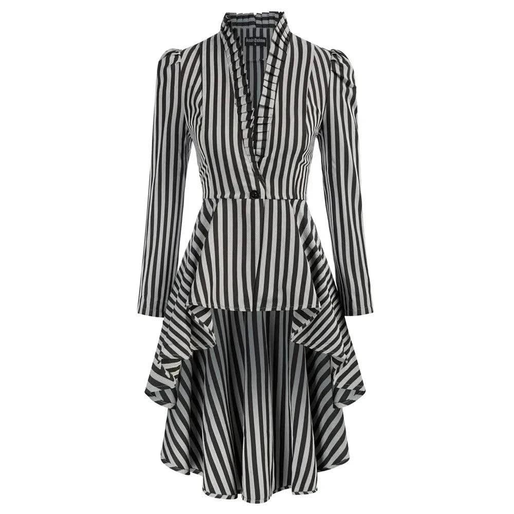 Long Coats For Women High-Low Hem Coat Steampunk Long Puff Sleeve Stand Collar V-Neck Elegant Club Party Eevning Casual Tops