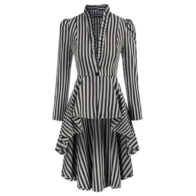 Long Coats For Women High-Low Hem Coat Steampunk Long Puff Sleeve Stand Collar V-Neck Elegant Club Party Eevning Casual Tops