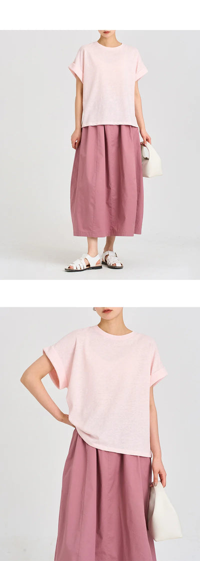 Women T Shirt Short Sleeve Cotton Linen Tops Crew Neck Oversize Dolman Plain Tees Spring Summer