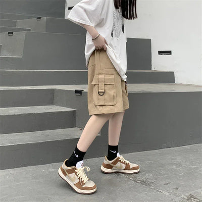 Women's Summer Cargo Shorts Elastic Waist Drawsting Comfy Cotton Loose Shorts