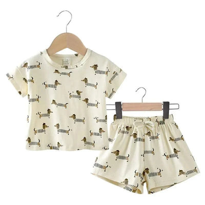 Summer Kids Clothes Boys Outfit Set Cartoon Print Cotton Short Sleeve Tops Shorts 2 Pcs Fashion Children Clothing 1-3 Years