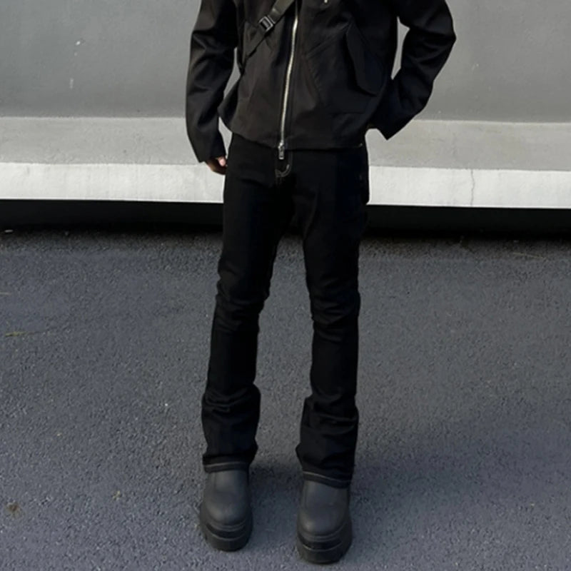 Men Fashion Cool Style Streetwear Jeans Male Daily Hot Sale Basic Black Denim Pants Slim Fit Casual Bell Bottom Denim Trousers