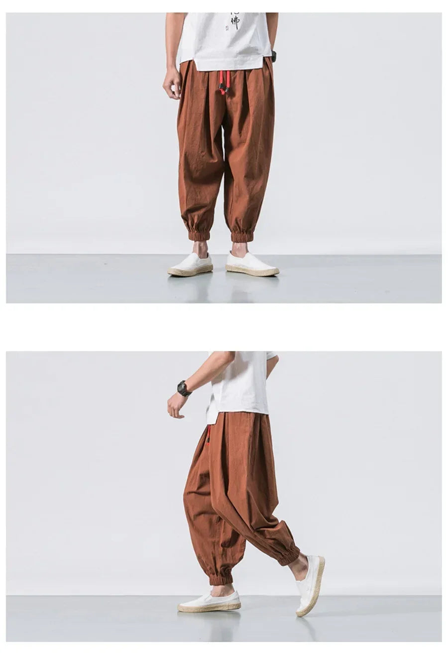 FGKKS Spring Men Loose Harem Pants Chinese Linen Overweight Sweatpants High Quality Casual Brand Oversize Trousers Male