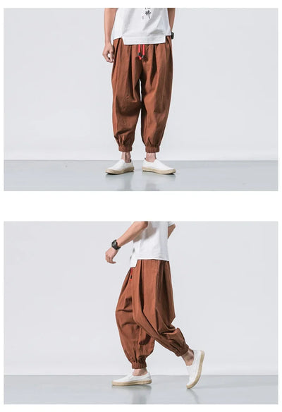 FGKKS Spring Men Loose Harem Pants Chinese Linen Overweight Sweatpants High Quality Casual Brand Oversize Trousers Male