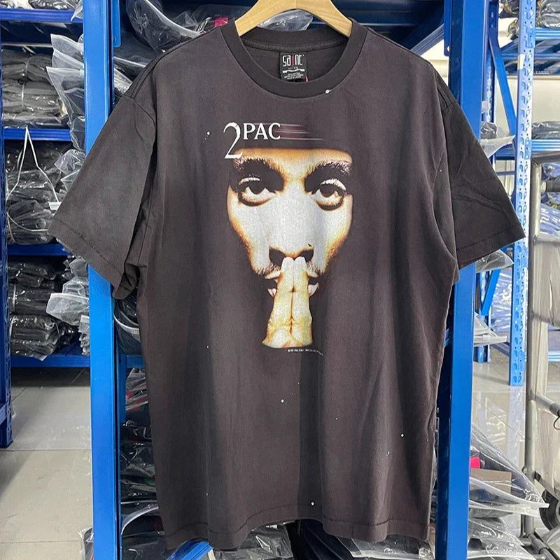 Saint 2025 New Short Sleeve Men Women T-shirts Retro Oversize White Black O-Neck Cotton Print