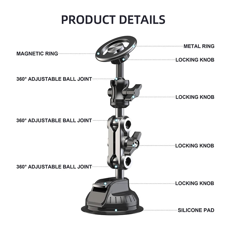 Magsafe Car Phone Mount Video Recording Universal Magic Arm Suction Magnetic Car Phone Holder Mount s Vlog ShootingColor