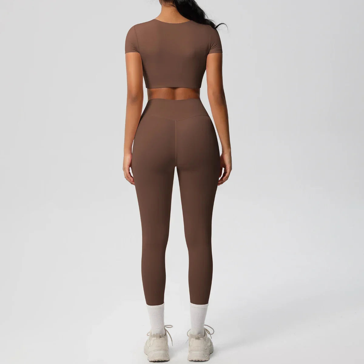 Yoga Set 2 Pieces Women Tracksuits Workout Sportswear Gym Clothing Fitness Short Sleeve With Padded High Waist Leggings Suits