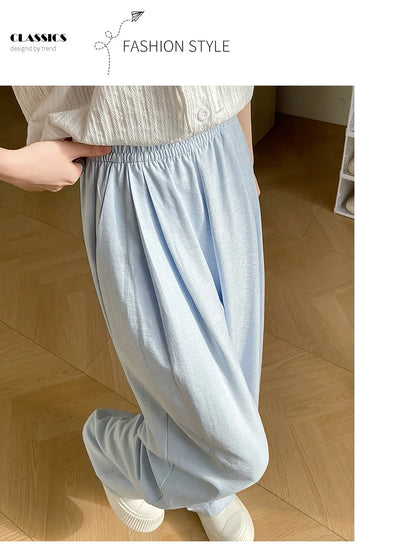 Women Wide leg Pants Spring Summer Elastic Waist Stright Long Loose pants Casual Female Solid Soft Pants Trousers
