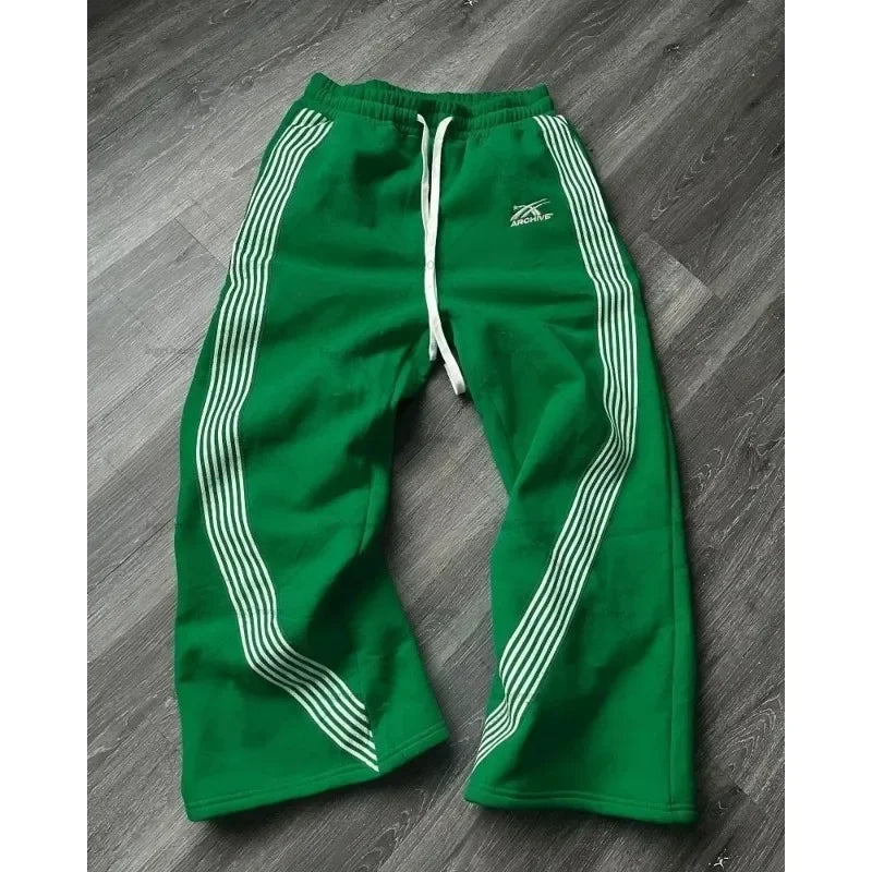 Y2K Cargo Pants Harajuku Double Stripes Zipper Embroidered Waist Retro Streetwear High waisted Wide Leg Pants Men Women Trousers