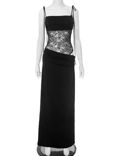 Lace-up Long Dresses For Women Evening Party Clothing Asymmetrical Lace Bodycon Vestidos De Mujer Sleeveless Robe Femme Été