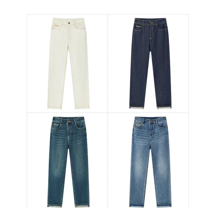 Semir 2023 Women Jeans Autumn New Rolled-edge Straight-leg Pants Slimming Trousers for Women