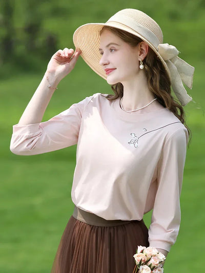 I BELIEVE YOU T-shirts for Women 2024 Autumn New Graphic Gentle Embroidery Three Quarter Sleeve Chic Base Clothing 2243015764