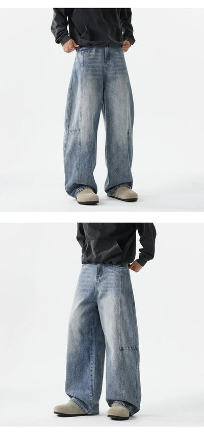 Boyfriend Jeans Men High Street Hip Hop Loose Causal Wide Leg Baggy Jeans Trousers Cityboy Blue White Denim Harem Jeans Pant