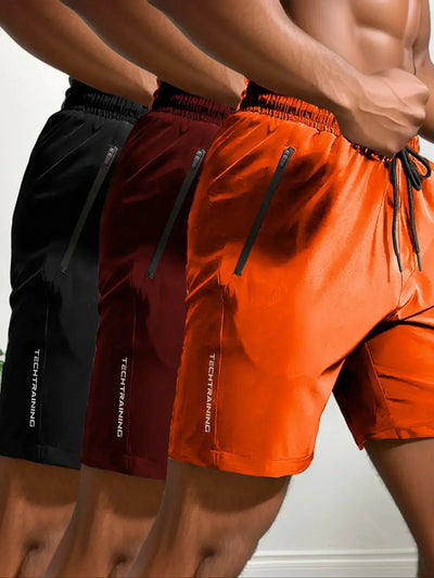 Men's Shorts Three-Piece Set, Sports, Fitness, Swimming, Zipper Pockets, Quick-Drying, Casual, Breathable, Drawstring Shorts, Suitable for Summer Outdoor Sports, Fitness Training, Home Leisure, Beach Vacation