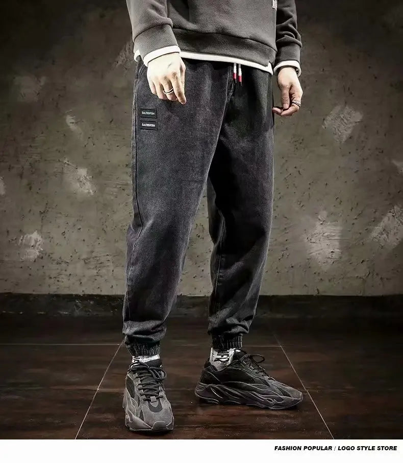 Spring Designer Fashion Men Jeans Retro Black Gray Vintage Casual Denim Harem Pants Ripped Jeans Men Wide Leg Taper Men Jeans
