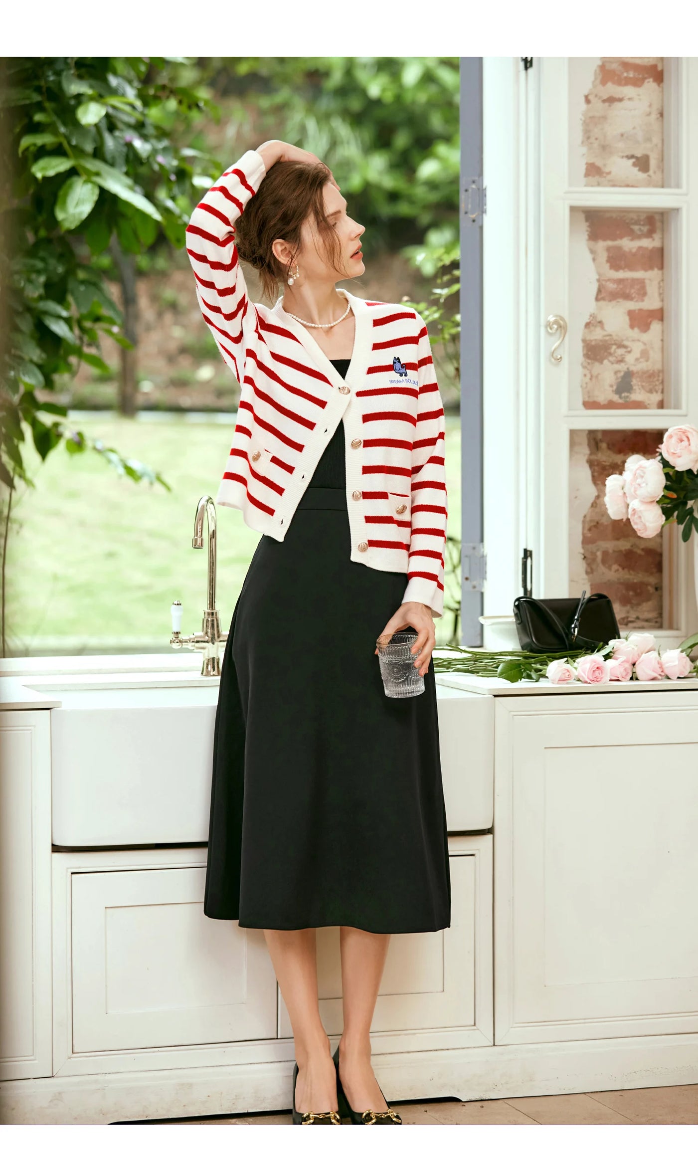 OLrain Wool Blend Striped Cardigan Women 2025 Spring Commute Embroidery V Neck Long Sleeve Chic Button Knitwear M56QZ86390