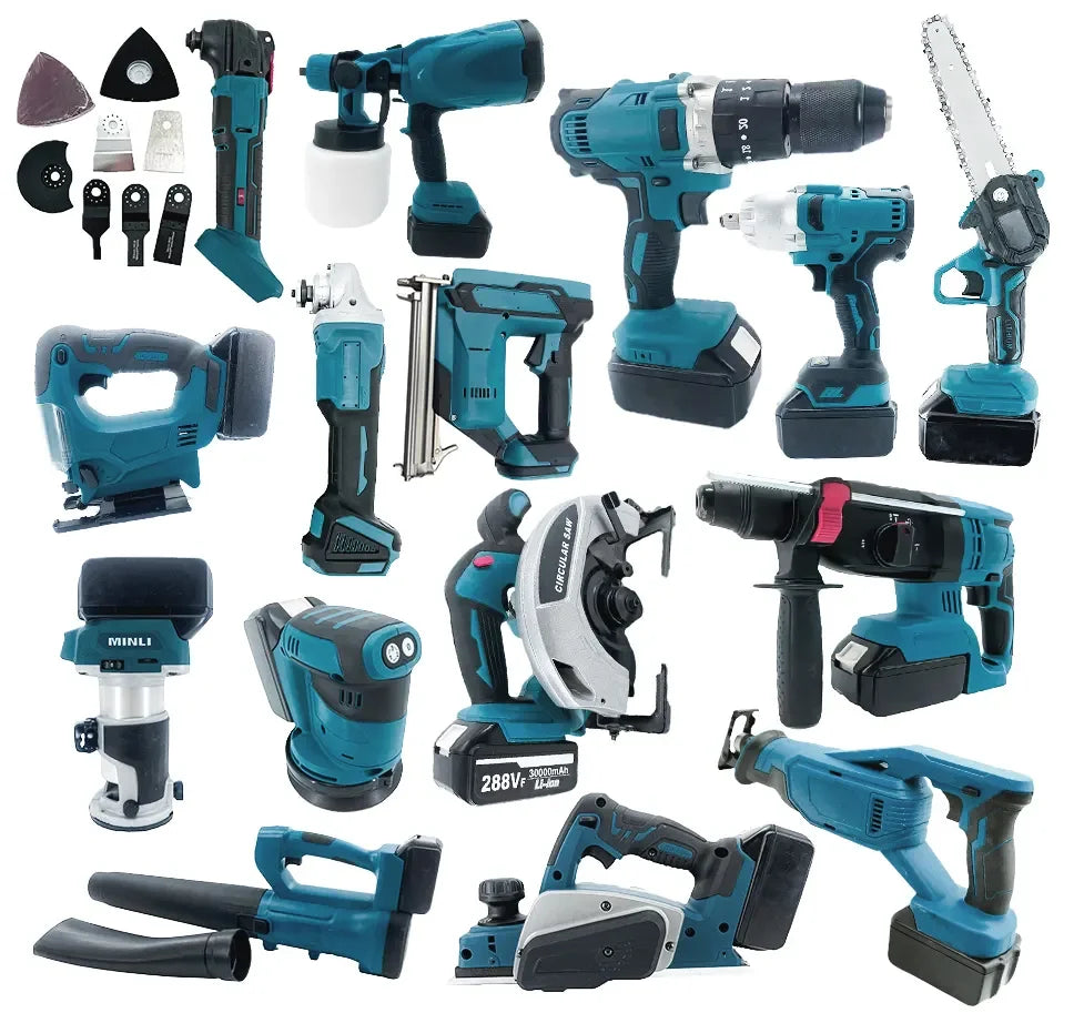 15-Piece Combo Power Tools Set Brushless Cordless Drill & Electric Hammer Drill Angle Grinder Includes Hard Case