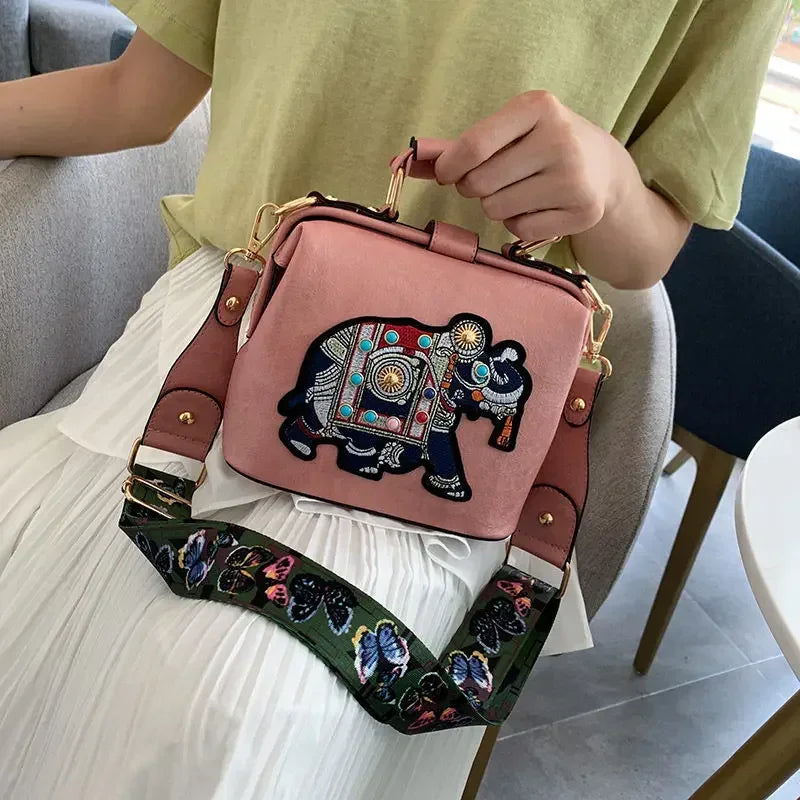 Fashion Women Leather Handbag Messenger Bag Purses Satchels Designer Luxury Handbags Crossbody Bags Elephant Embroidered Bags