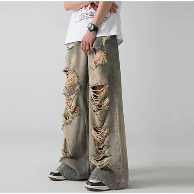 Holes Ripped Jeans Pants for Man Breathable High Street Men's Denim Pants New Trendy Hole Male Summer Brand Designer Pant 2025