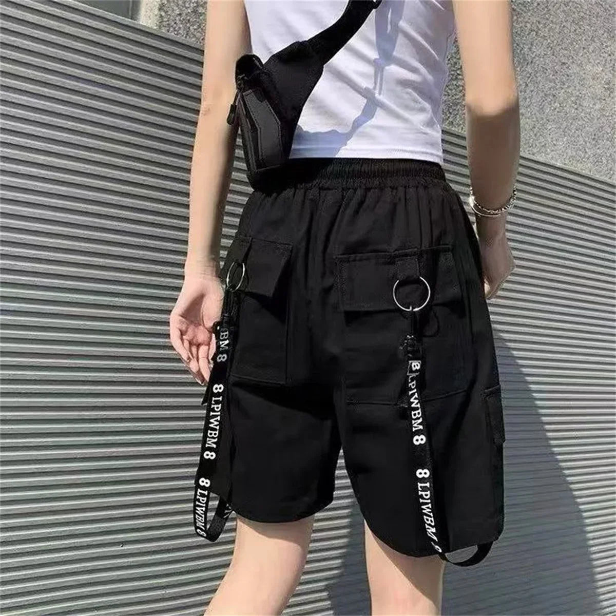 Cargo Shorts Women Harajuku Black Oversized Wide Leg Shorts Summer Streetwear Fashion High Waist Baggy Short Pants Girls