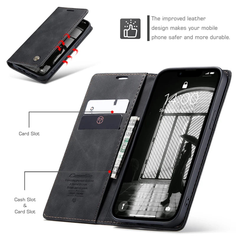 Flip Wallet Case for iPhone 16e 2025 Magnetic Folio Leather Cover with Card Holder Kickstand Shockproof Durable Protective Shell