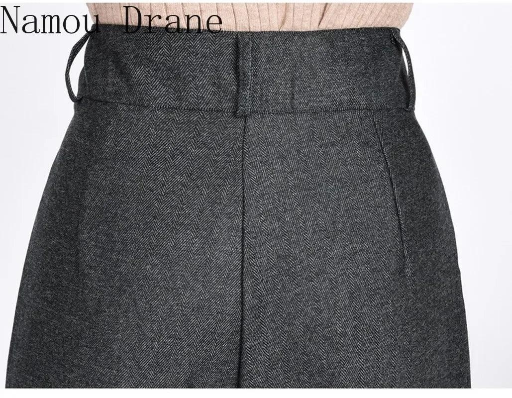 2023 Winter Warm Wool Women's Pants Female High Waist Pleated Wide Leg  Capris for Women Trousers Woman  4xl