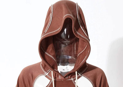 Women Hooded Sweatshirt Color Clashing Bright Line Short Top Ladies Fashion Layering Hoodie Long Sleeved tops New