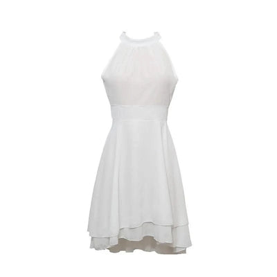 Women Elegant Dress Summer Solid High Waist Halter Sleeveless Midi Dresses Ladies Cropped Layered Chiffon Party Slim Dresses