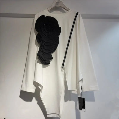 YEAE 2025 Spring New Items Fashion Flower Patchwork Loose T-shirts For Women Irregular Long Sleeves Tops Female