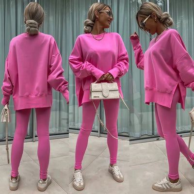 Lounge Sets for Women Two Piece Travel Outfits Sweatsuits Autumn Winter Fashion 2024 Trendy Loose Oversized Tee Tight Trousers