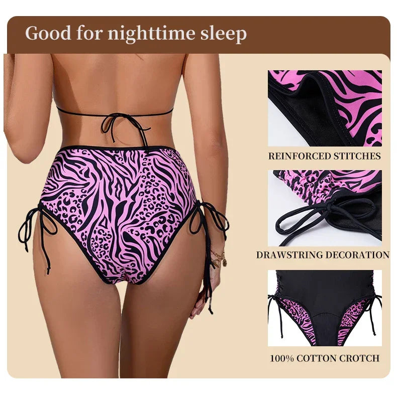 Period Swimsuit Bottom Swimming Women Bikini Bottom Women Solid Black Tie Side Leopard Panties Swimwear 2024New Period Underwear