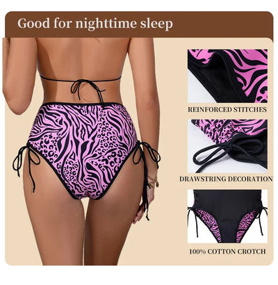 Period Swimsuit Bottom Swimming Women Bikini Bottom Women Solid Black Tie Side Leopard Panties Swimwear 2024New Period Underwear