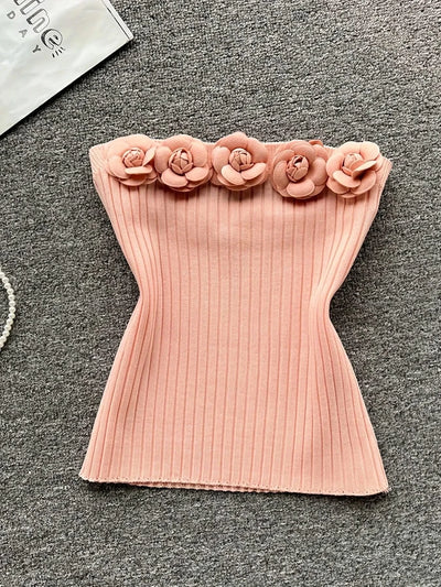 Pink Solid Sexy Off Shoulder Knitted Tube Top for Women