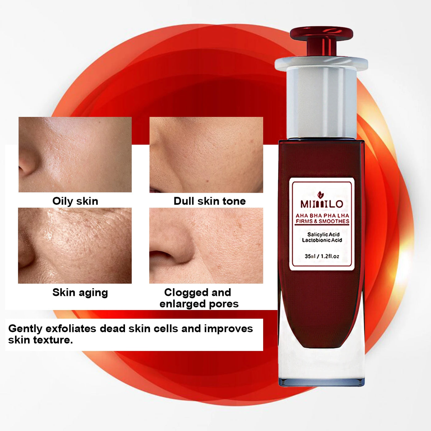 Salicylic Acid serum, gently exfoliates dead skin cells,  AHA, BHA, PHA and LHA, contains glycolic acid, aloe vera leaf