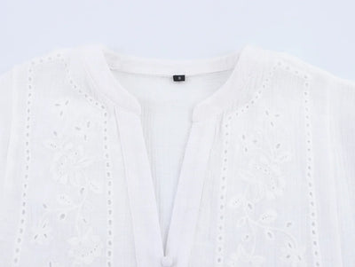 Women's clothing 2025 summer new product fashion European and American style hollow embroidery casual long-sleeved short shirt