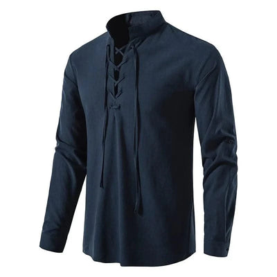 Happyjeffery Mens Cotton Linen Shirt Henry Collar with Drawstring Men Man Long Sleeve Beach Shirts Man Designer Cloth LS51