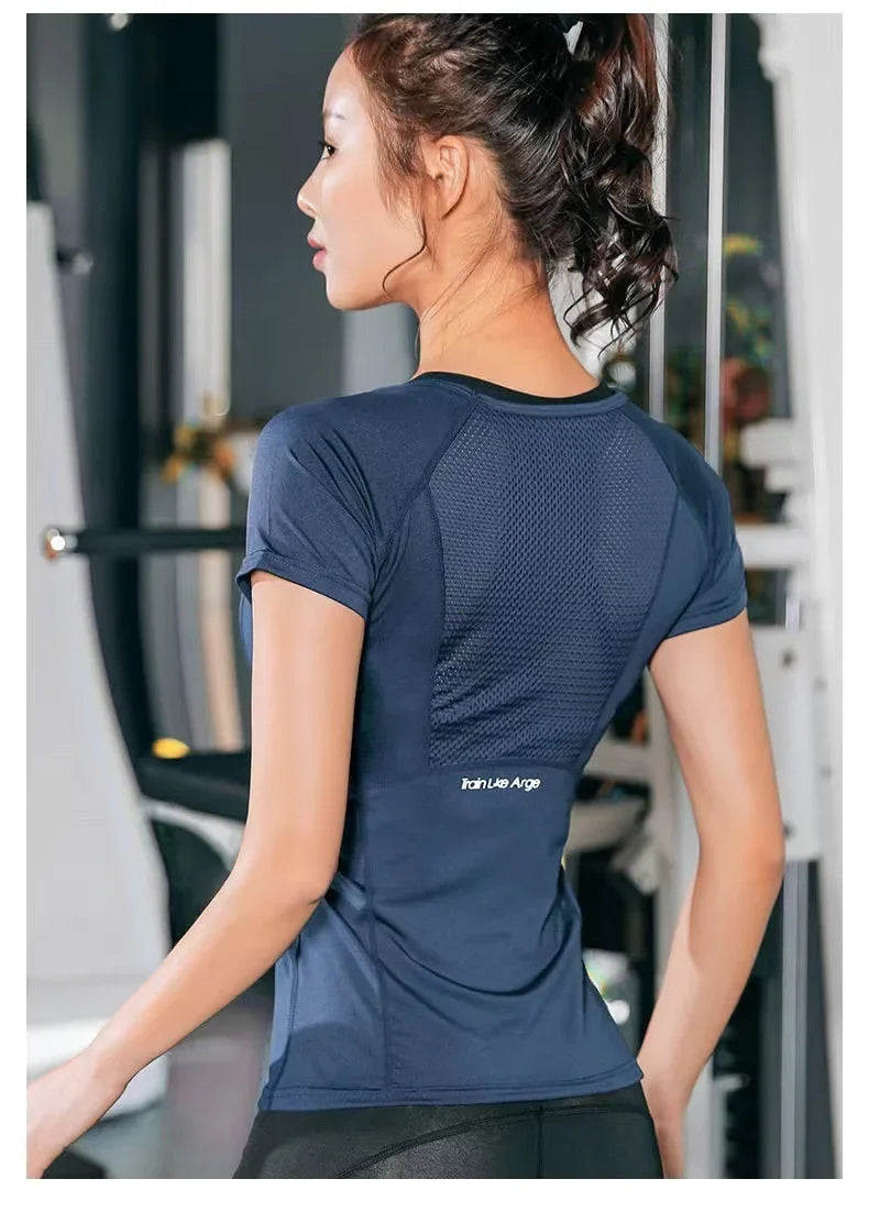 Women Yoga Tops Breathable Sport Fitness Workout Running Yoga Top Quick Dry Short Sleeve Gym T Shirt