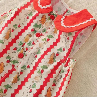 Adorable Baby Girls' Cotton Romper with Rabbit Print & Doll Collar With  Rabbit Ears Design | 0 - 2 Y Newborn infant