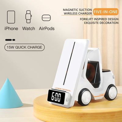 Wireless Charger Stand 5 In 1 Alarm Clock For IPhone 15 14 13 12 Pro Max 8 X XS XR iWatch 8 7 6 5 Airpods Fast Charging Station