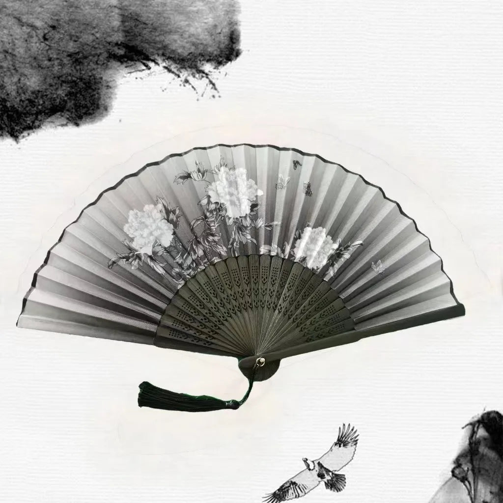 Hand Folding Fan BambooSilk Chinese Fan Hand Women Black Fan Summer Female Dance Hand Folding Fan Party Gift Hand Fans For Women