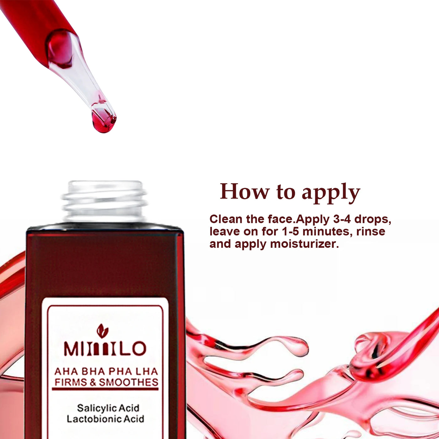 Salicylic Acid serum, gently exfoliates dead skin cells,  AHA, BHA, PHA and LHA, contains glycolic acid, aloe vera leaf
