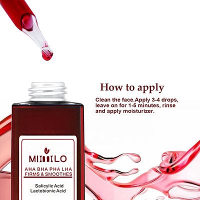 Salicylic Acid serum, gently exfoliates dead skin cells,  AHA, BHA, PHA and LHA, contains glycolic acid, aloe vera leaf