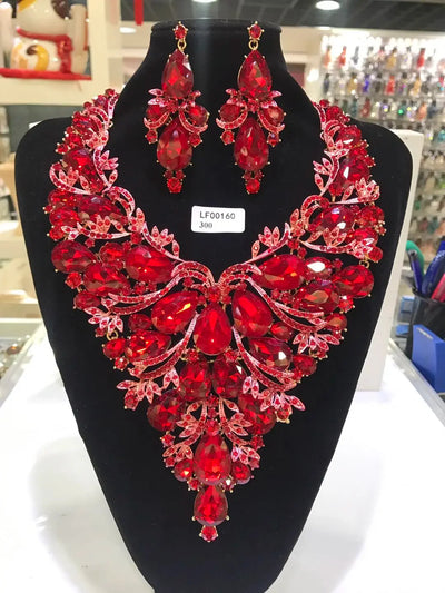 Women Luxury Necklaces Set Wedding Delicate Fashion Jewelery Set Crystal Rhinestone Earrings Jewelry Sets