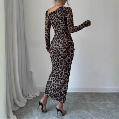 Sexy Leopard Print Women's Dresses Fashion Ruffled Sexy Slit Party Dress For Women Spring Summer  Bodycon Package hip Vestidos